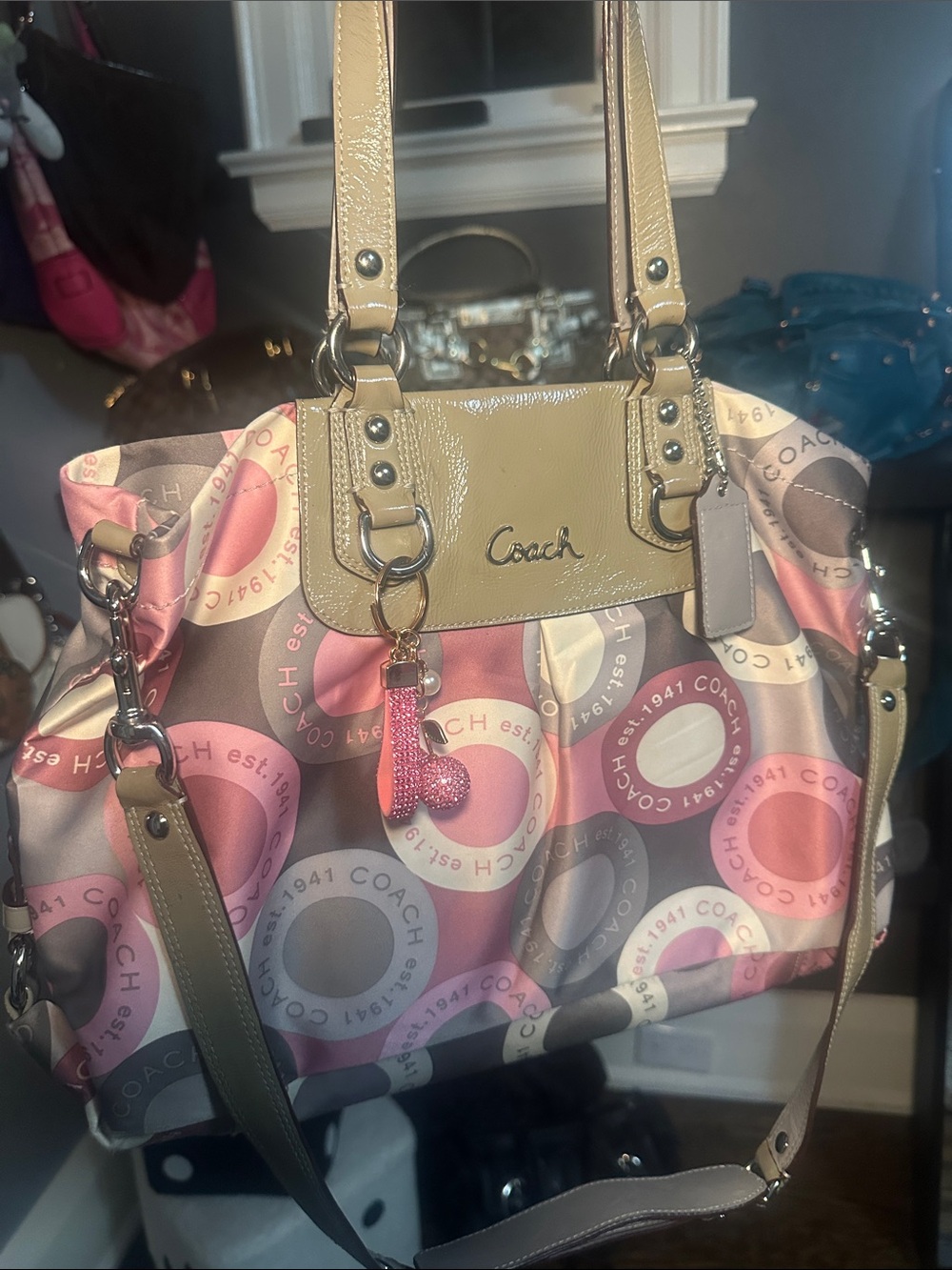 Coach Ashley Dot Op Art Satchel Shoulder bag with strap